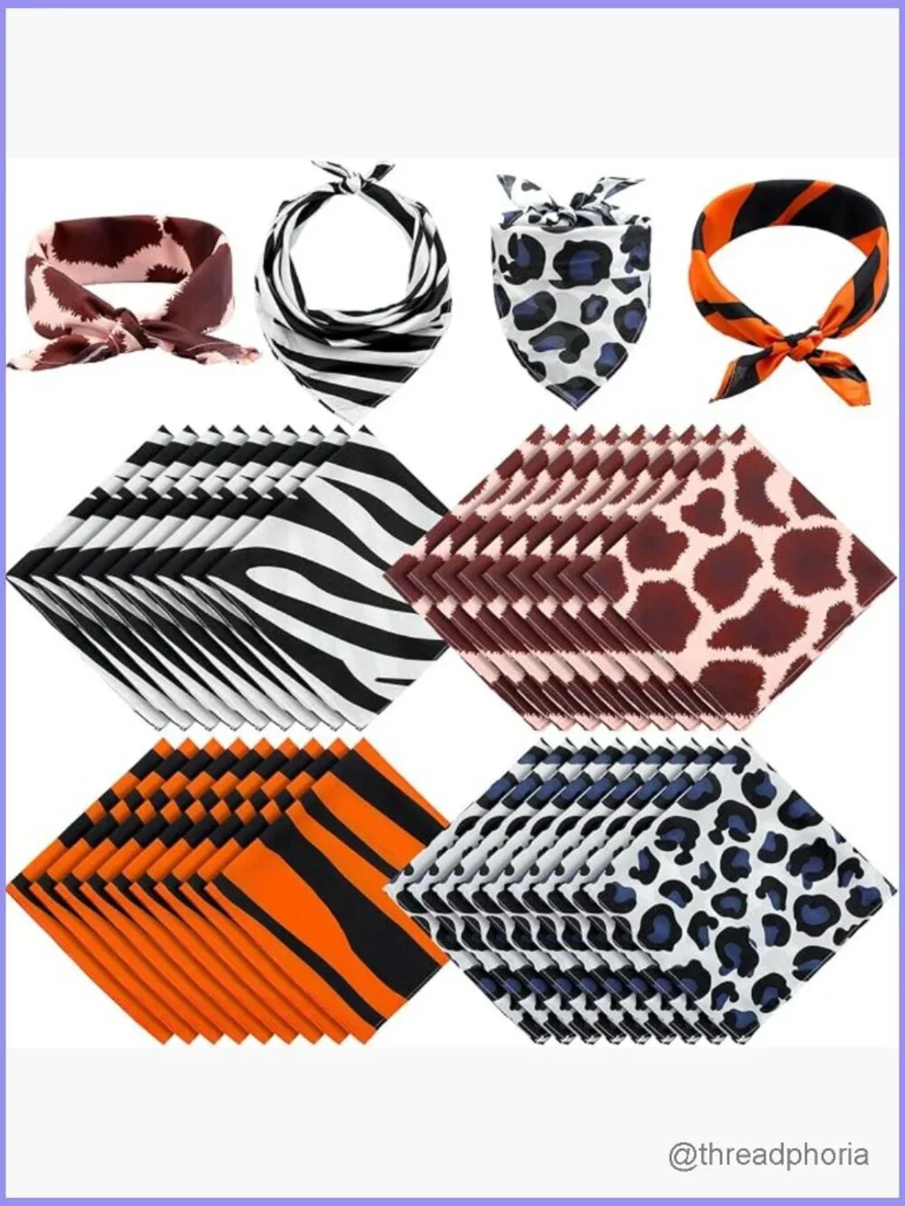 36 Animal Print Bandana Scarves 20x20 Inches Multipack for Women